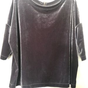 Womens gray velvet top. Three-quarter length sleeve, zips up the back.